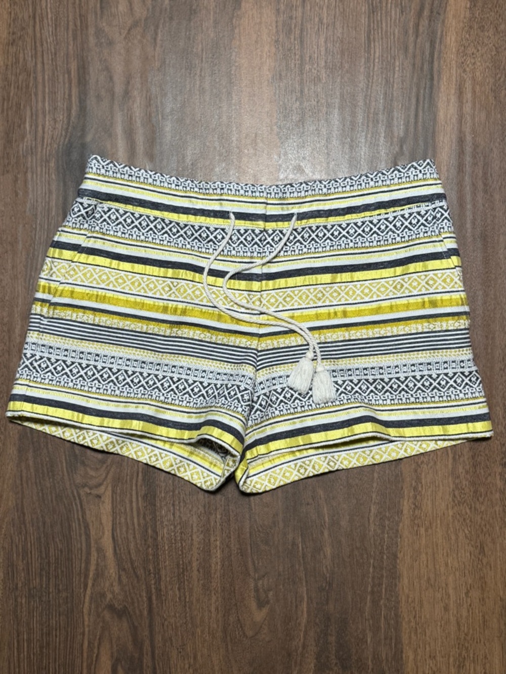 Boho Tapestry Tassel Riviera Short Yellow Black Geometric Festival Summer Size 8